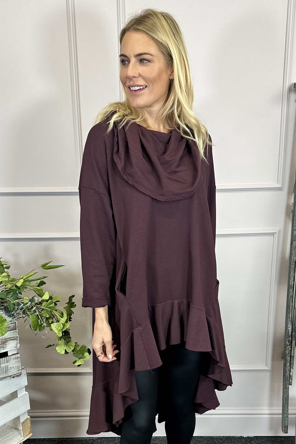 Eden Dipped Hem Cotton Tunic Burgundy