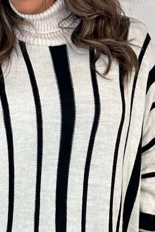 Kenzie Stripe Polo Knitted Jumper Stone - Image 2