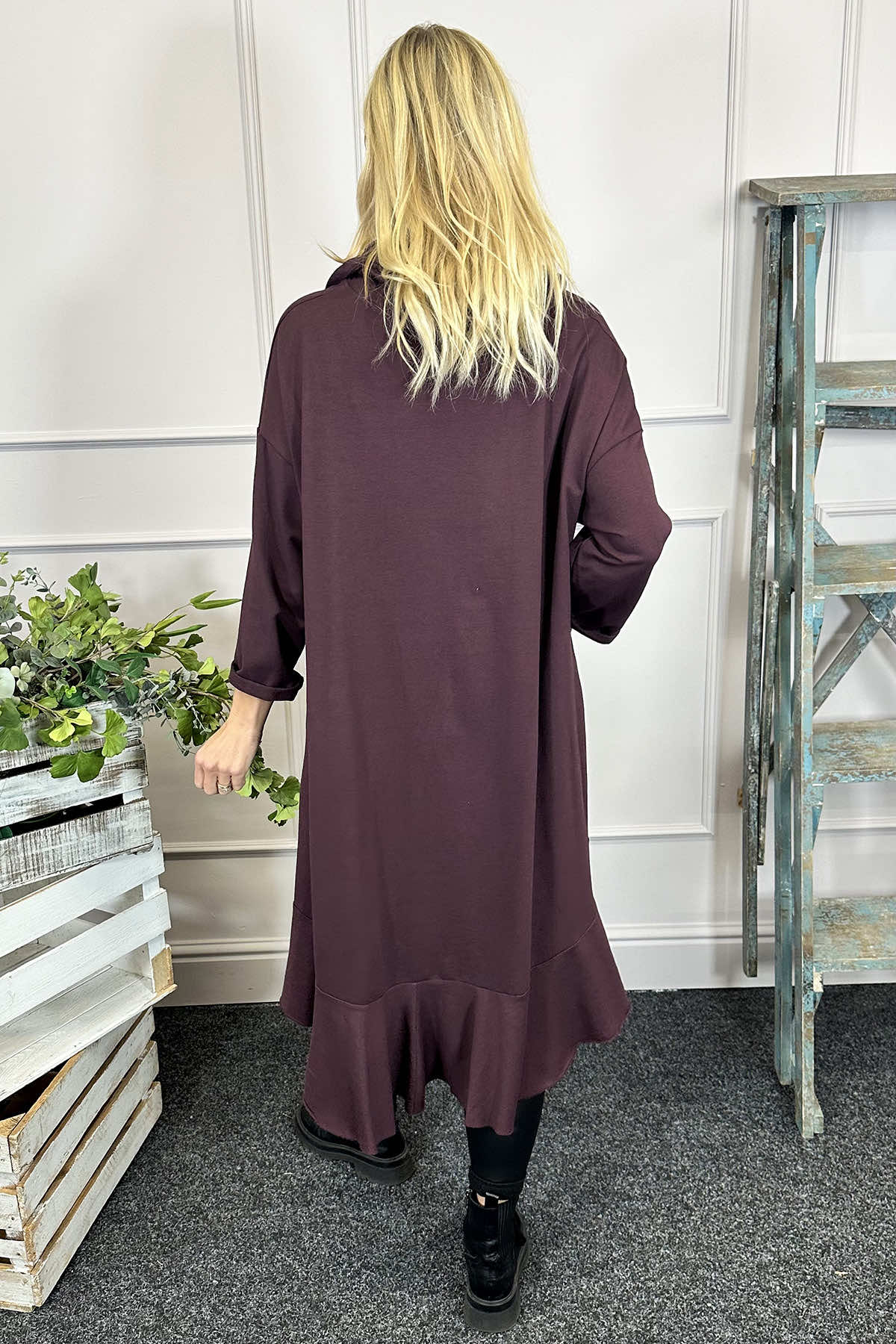 Eden Dipped Hem Cotton Tunic Burgundy