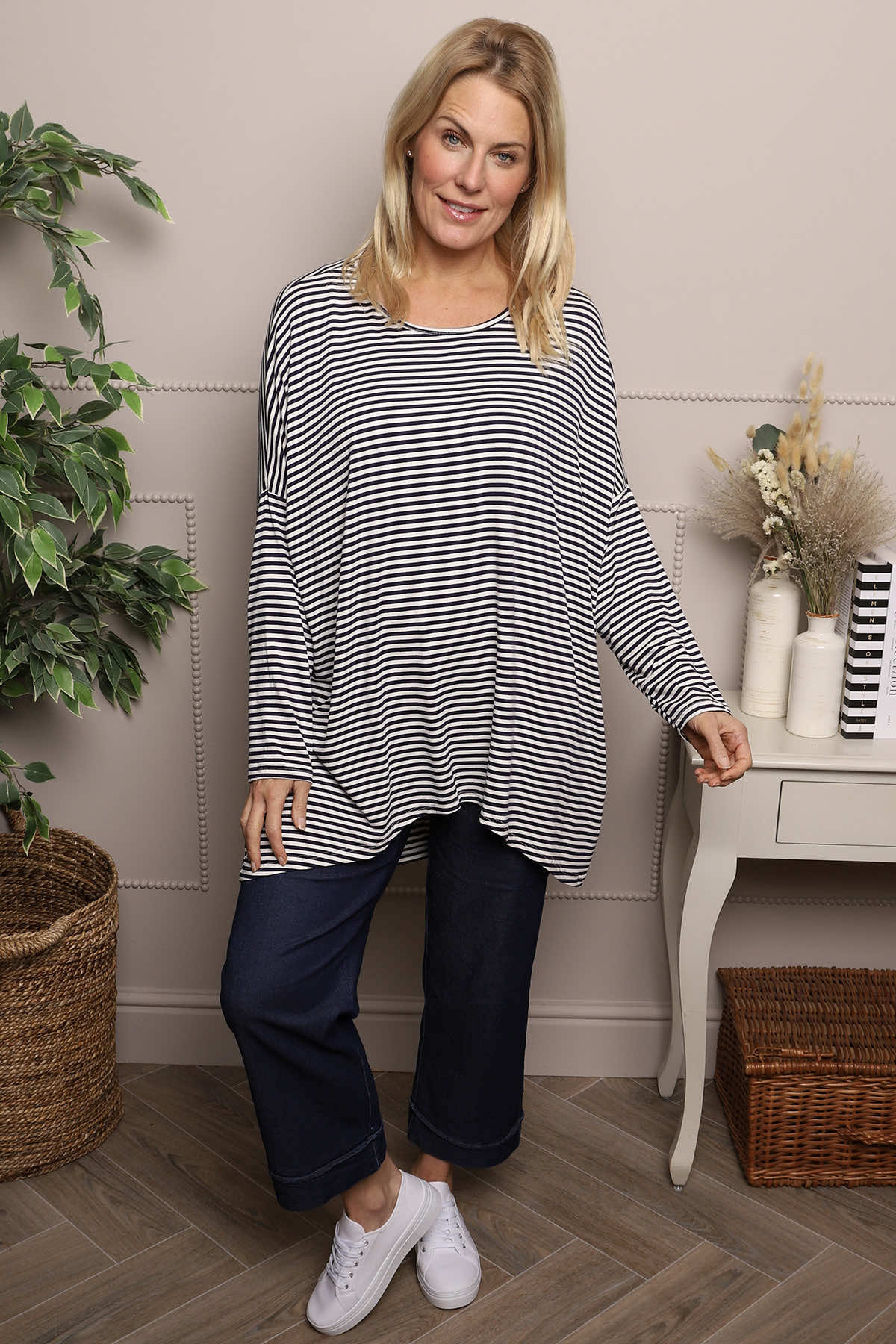 Avril Stripe Slouch Top Navy
