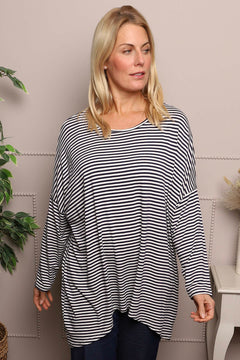 Avril Stripe Slouch Top Navy