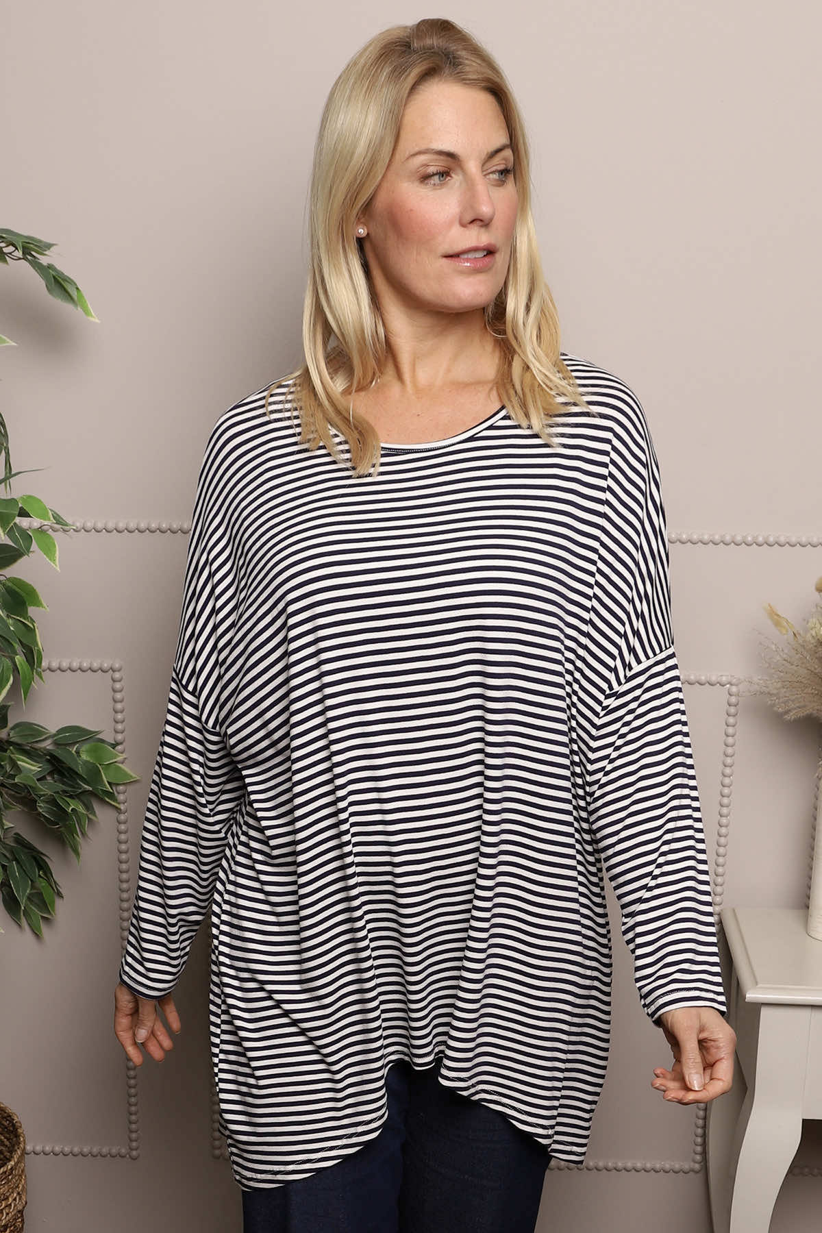 Avril Stripe Slouch Top Navy