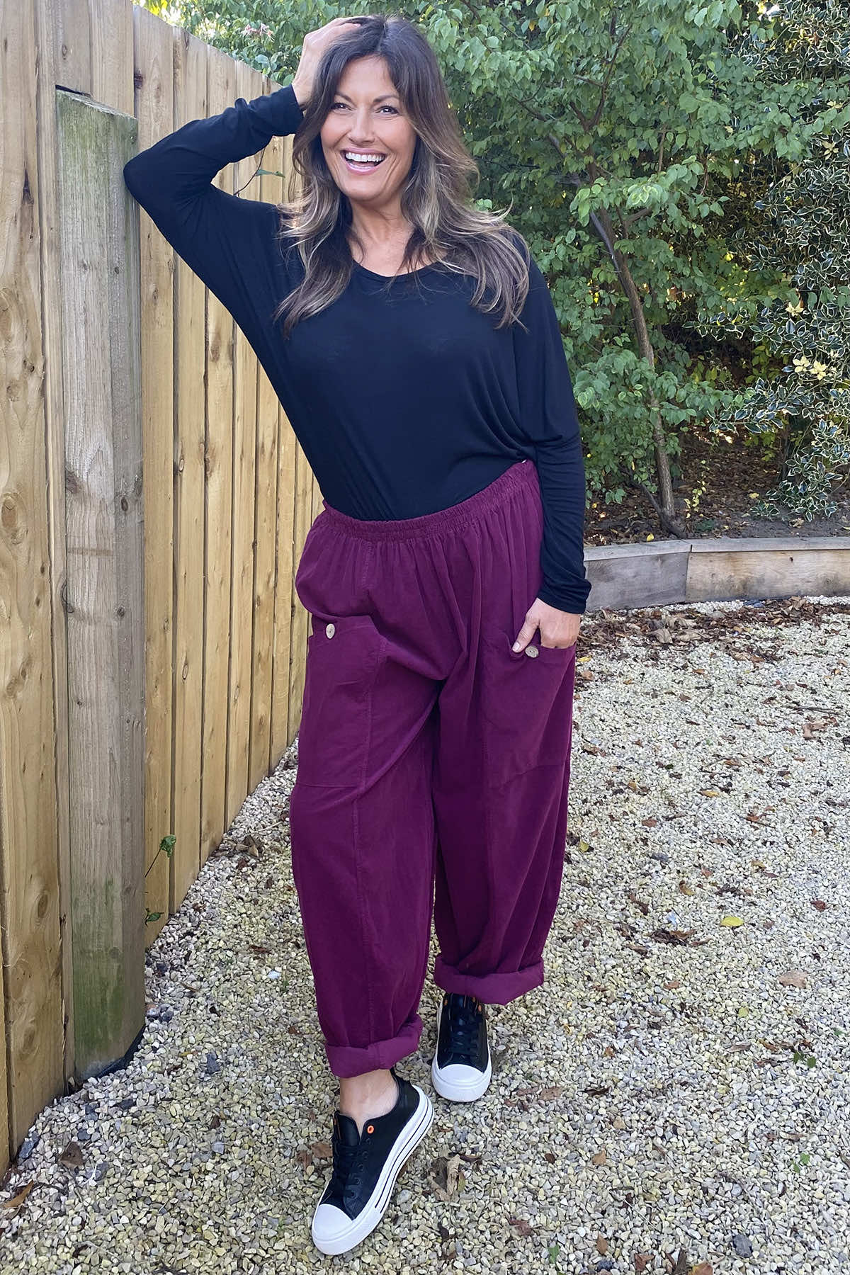 Clarisse Button Pocket Cord Trousers Wine