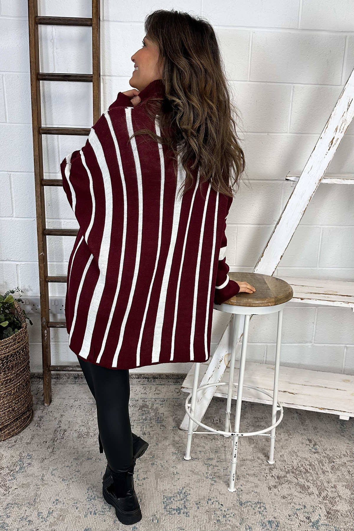 Kenzie Stripe Polo Knitted Jumper Wine