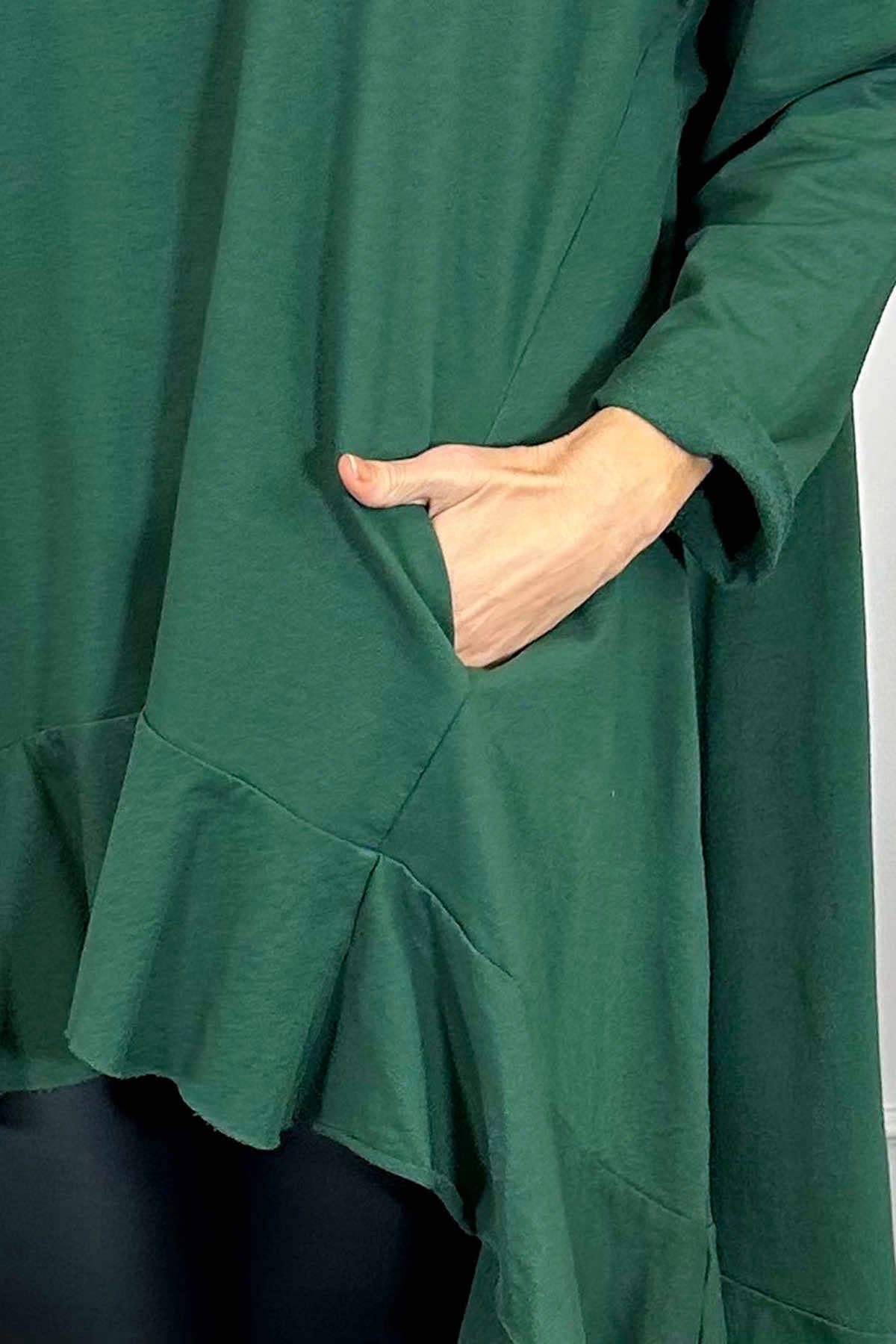 Eden Dipped Hem Cotton Tunic Bottle Green