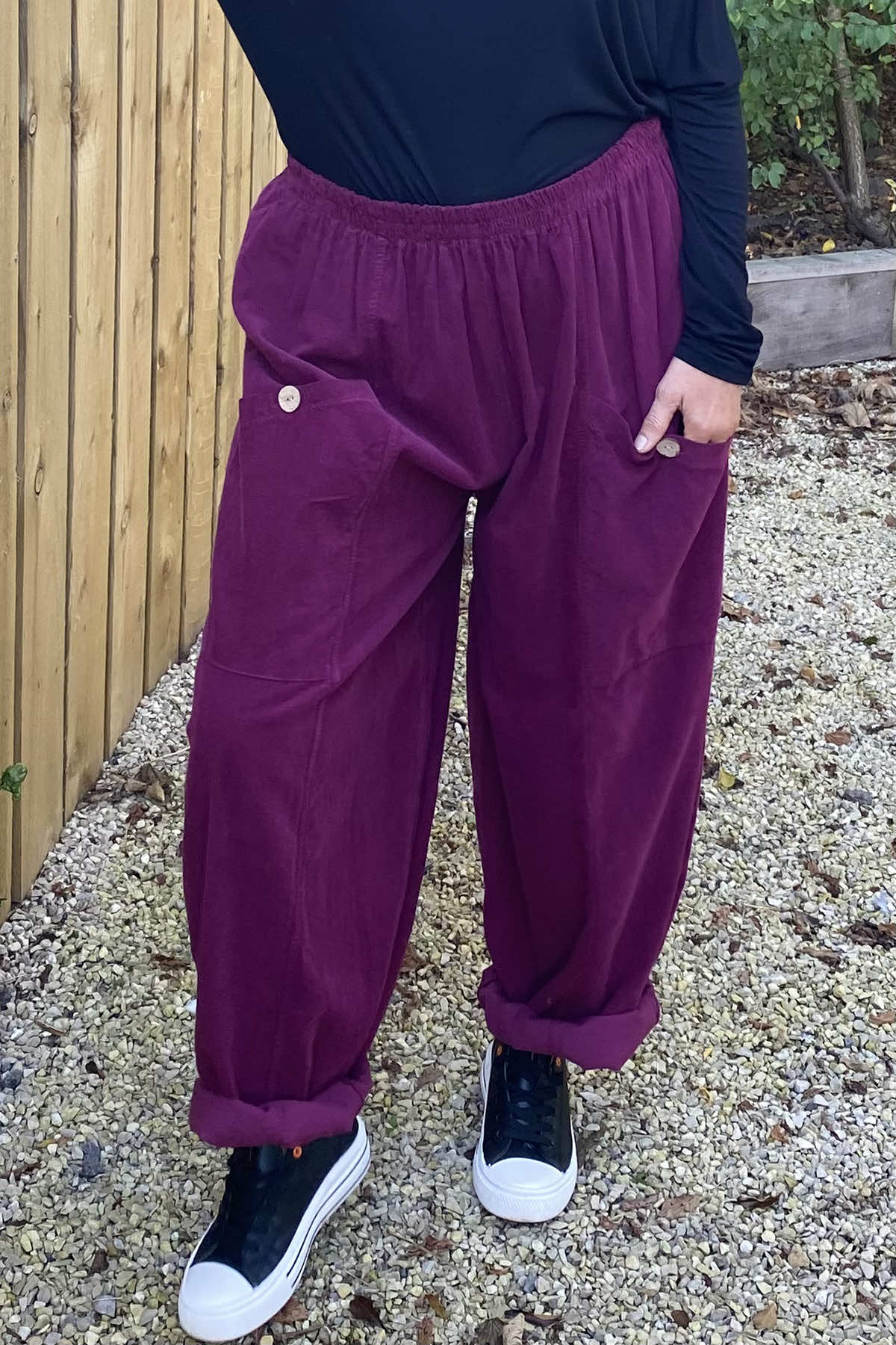 Clarisse Button Pocket Cord Trousers Wine