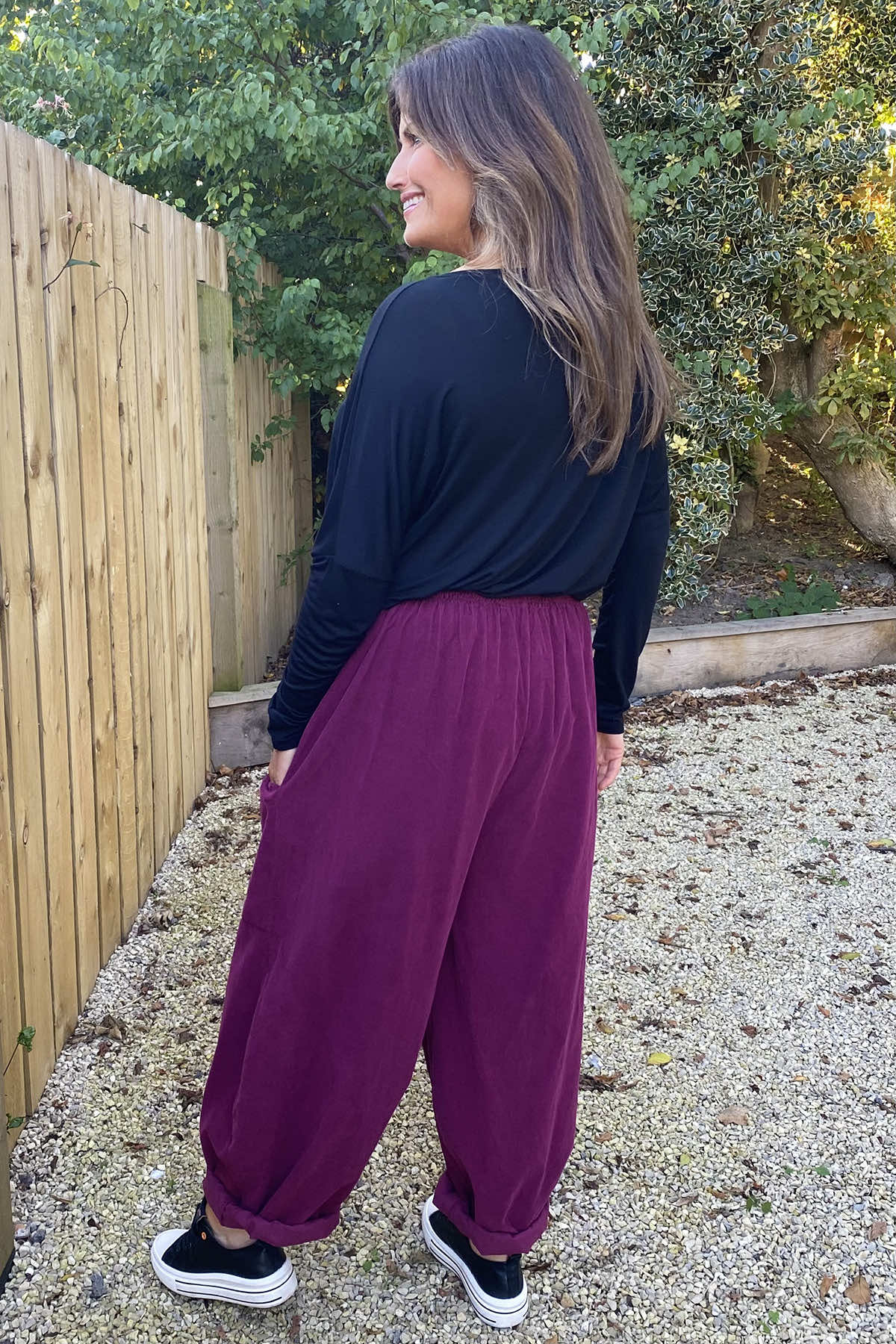 Clarisse Button Pocket Cord Trousers Wine