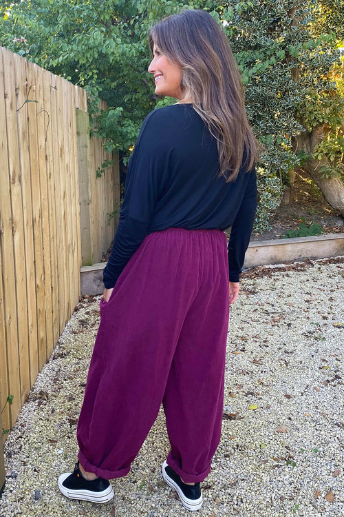 Clarisse Button Pocket Cord Trousers Wine - Image 4