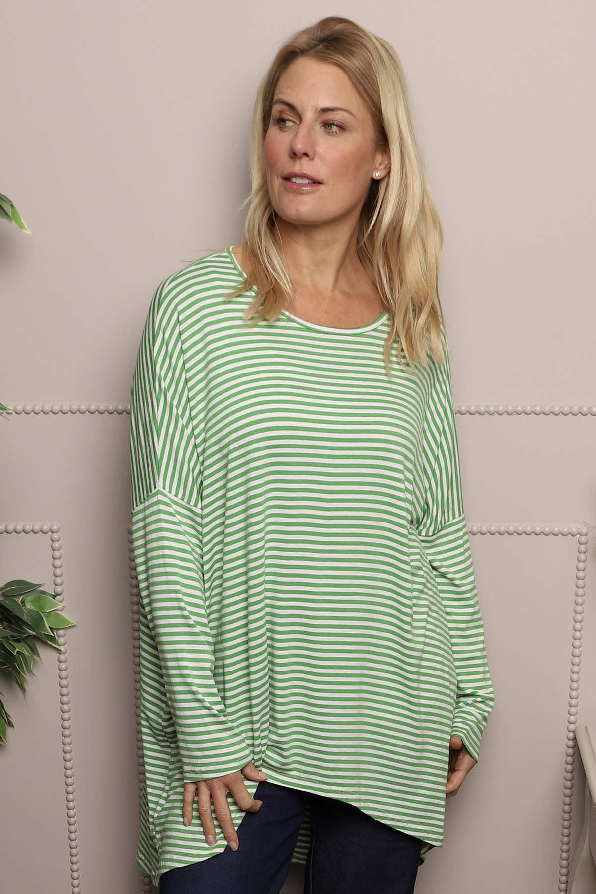 Avril Stripe Slouch Top Green