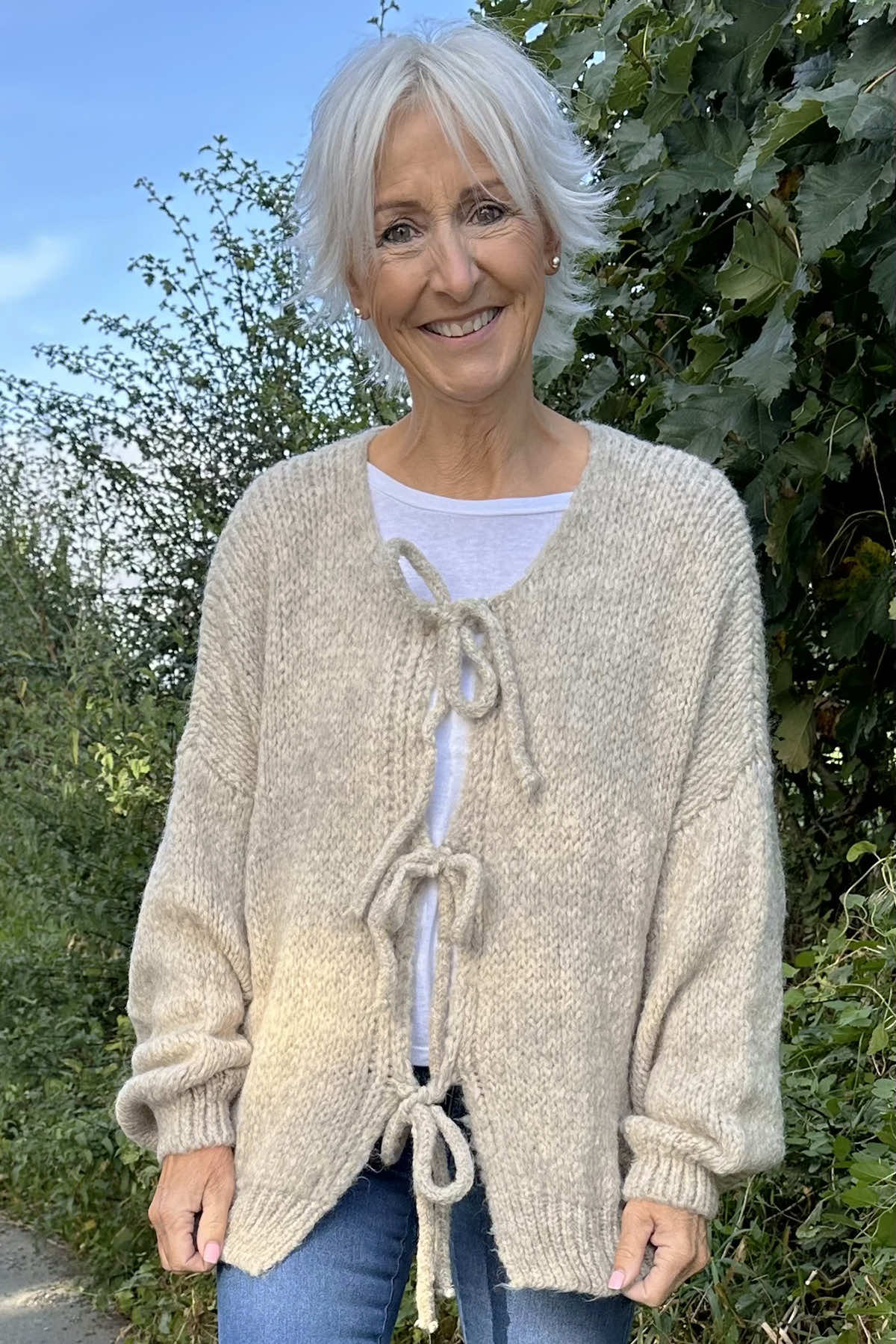 Felicity Tie Front Knitted Cardigan Stone