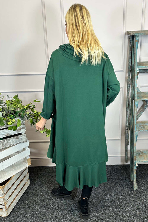 Eden Dipped Hem Cotton Tunic Bottle Green - Image 4