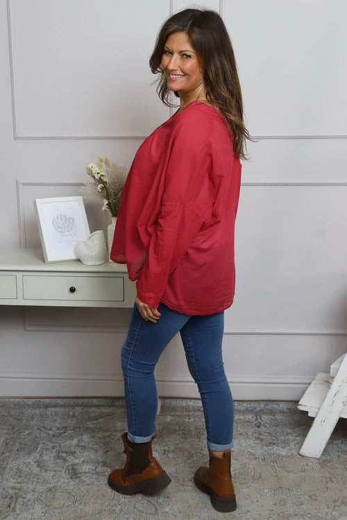 Kendra V-Neck Cotton Top Red - Image 4