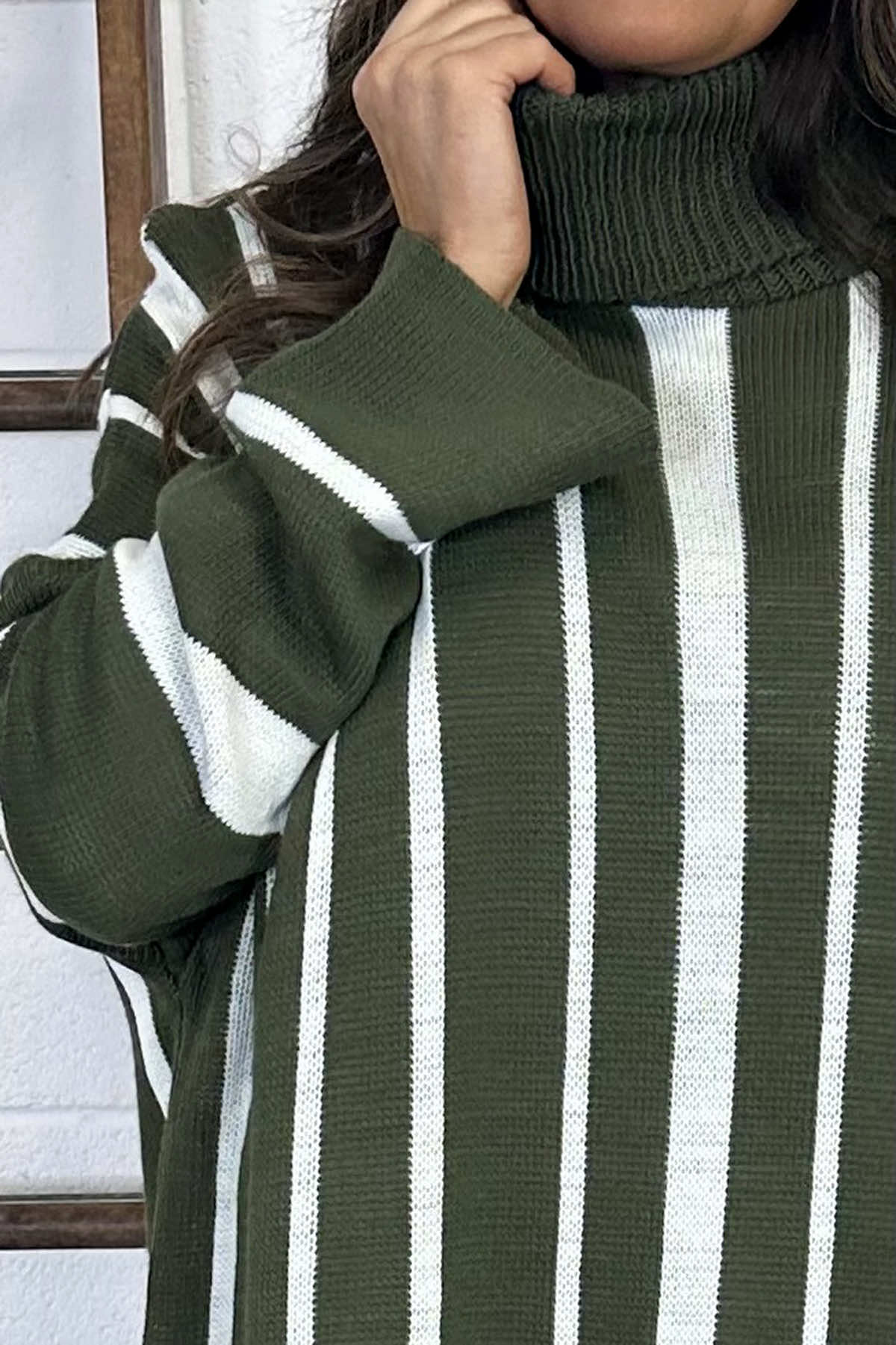 Kenzie Stripe Polo Knitted Jumper Khaki