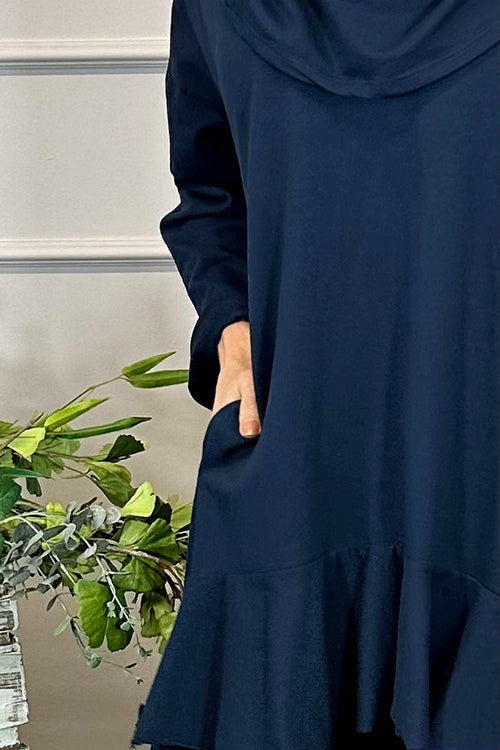 Eden Dipped Hem Cotton Tunic Navy - Image 3