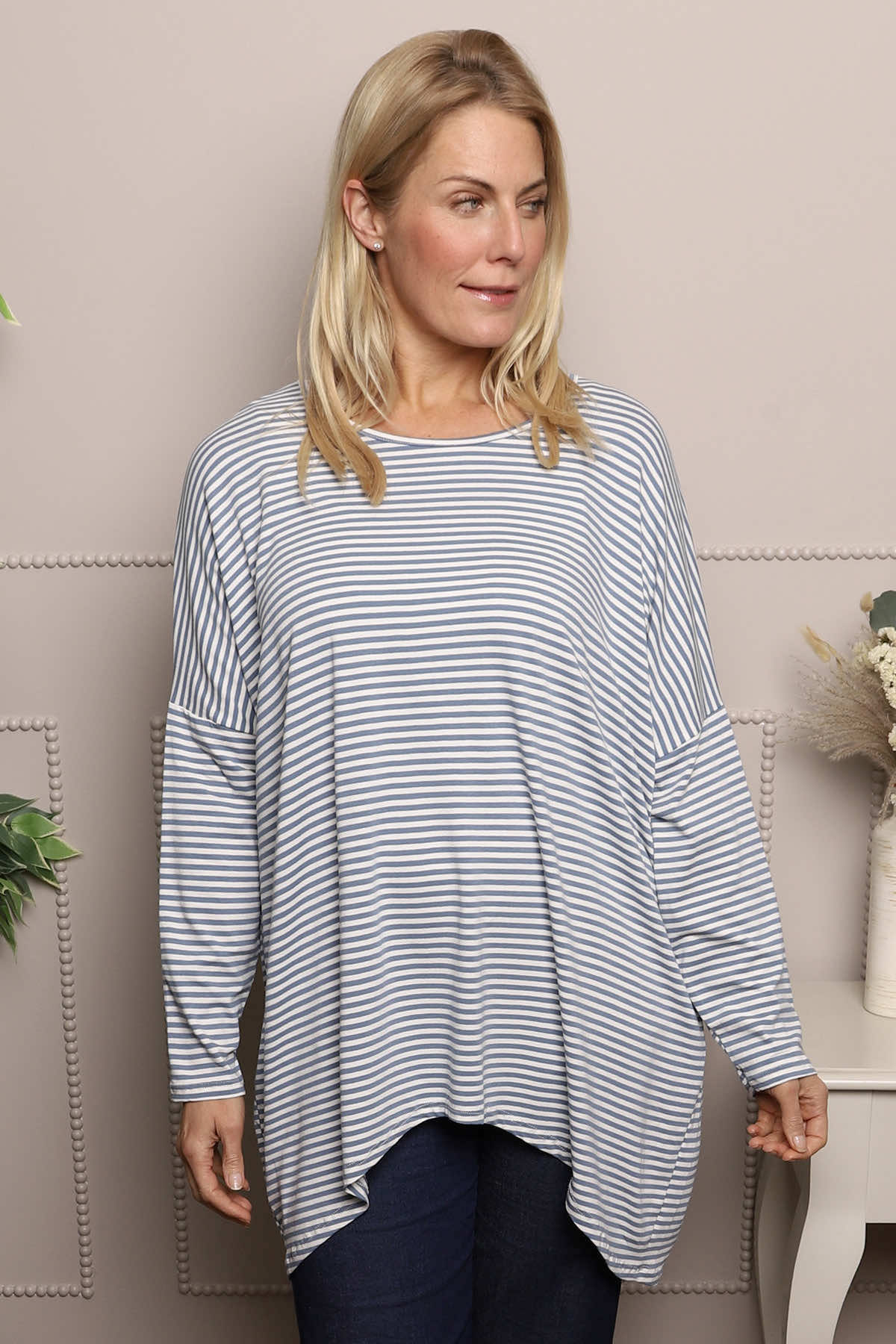 Avril Stripe Slouch Top Blue