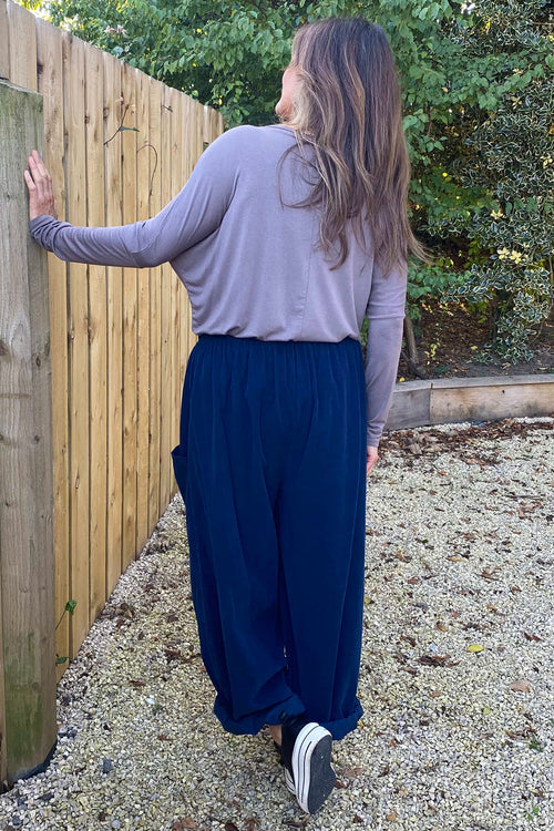 Clarisse Button Pocket Cord Trousers Navy - Image 4