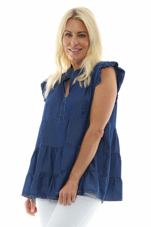 Yana Tiered Denim Top Dark Denim - Image 3