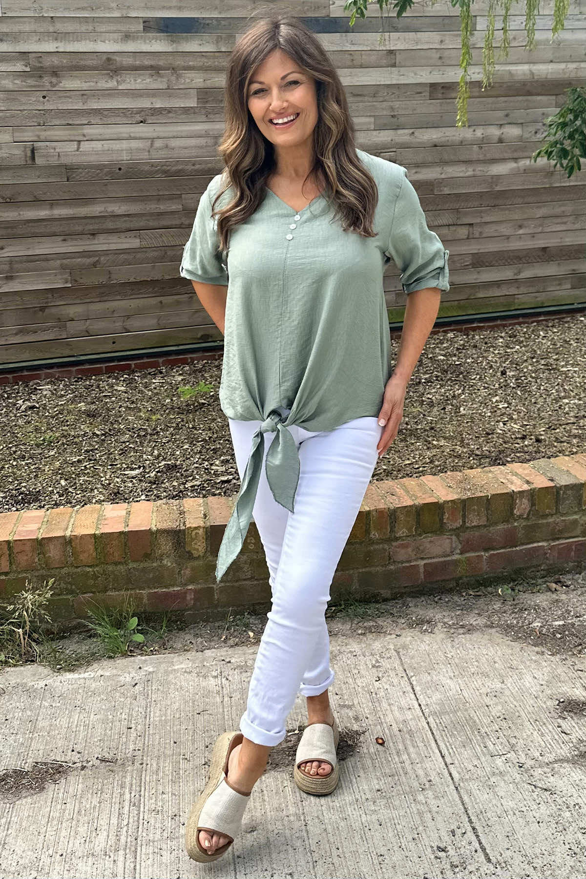 Erica Tie Front Top Khaki