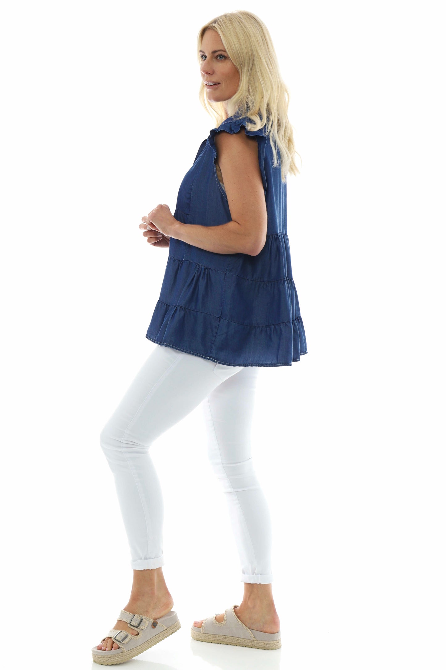 Yana Tiered Denim Top Dark Denim