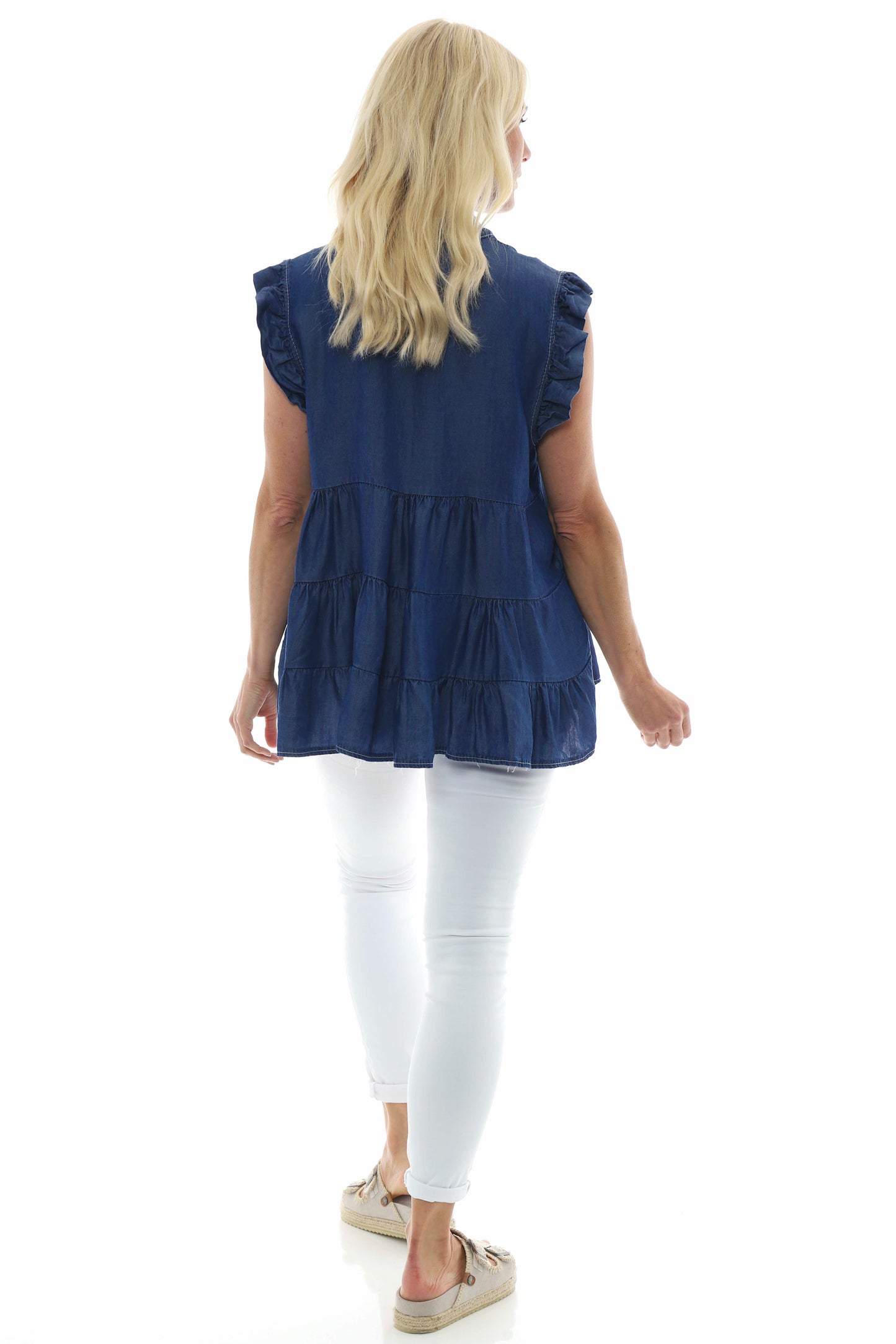 Yana Tiered Denim Top Dark Denim