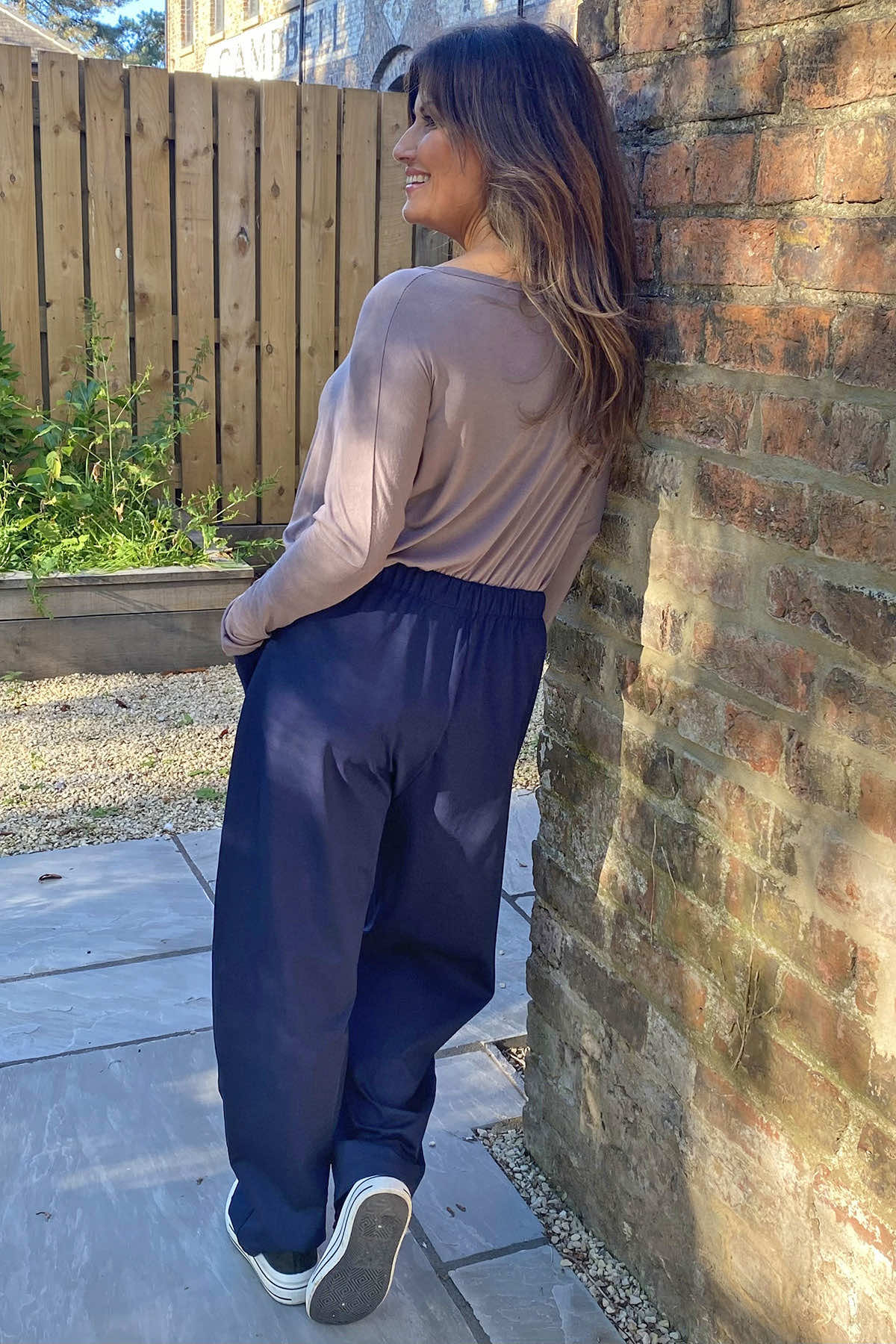 Yasmine Pocket Cotton Trousers Navy