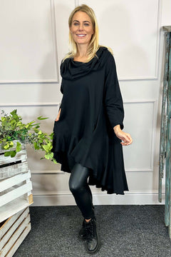 Eden Dipped Hem Cotton Tunic Black