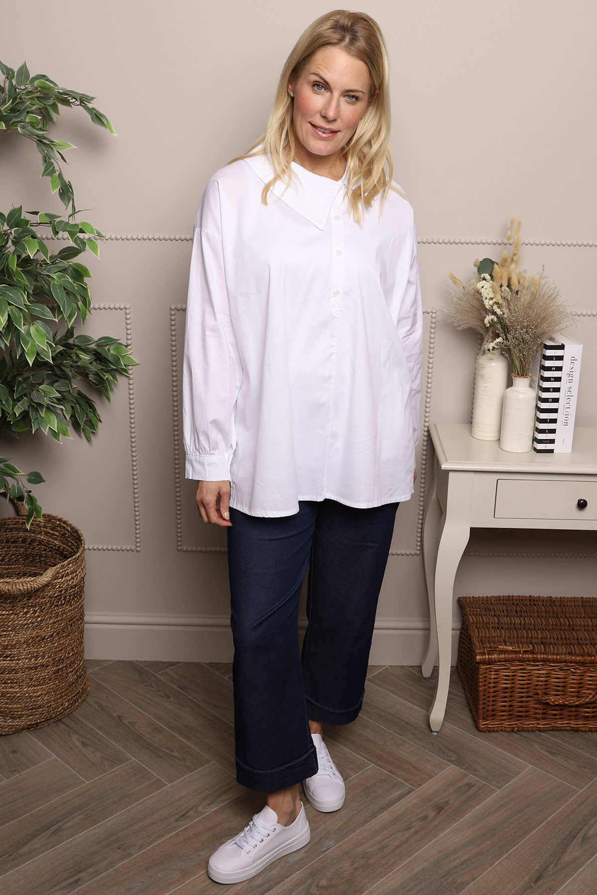 Amaya Collared Button Cotton Top White