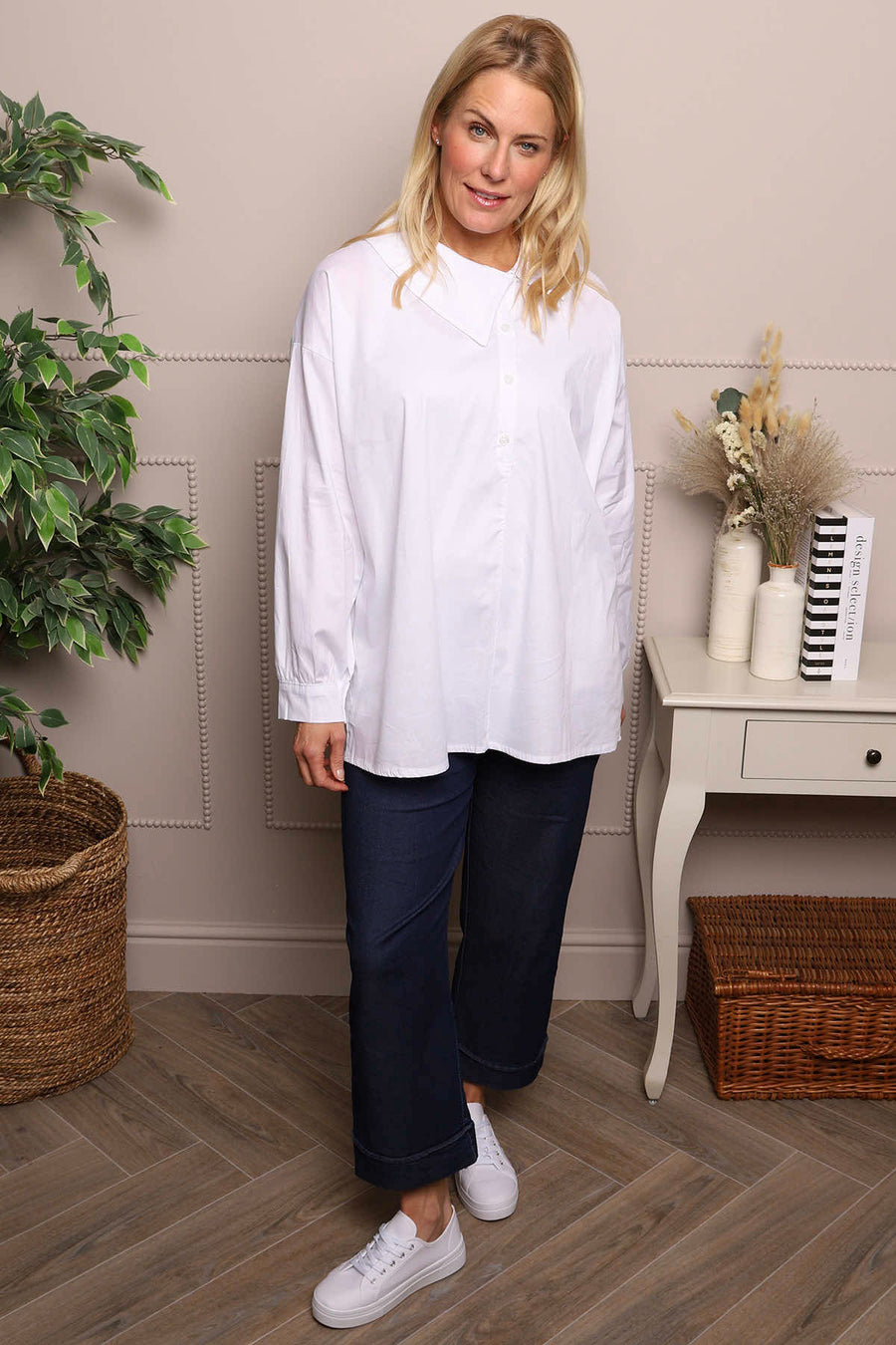 Amaya Collared Button Cotton Top White