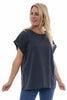 Rebecca Rolled Sleeve Top Charcoal