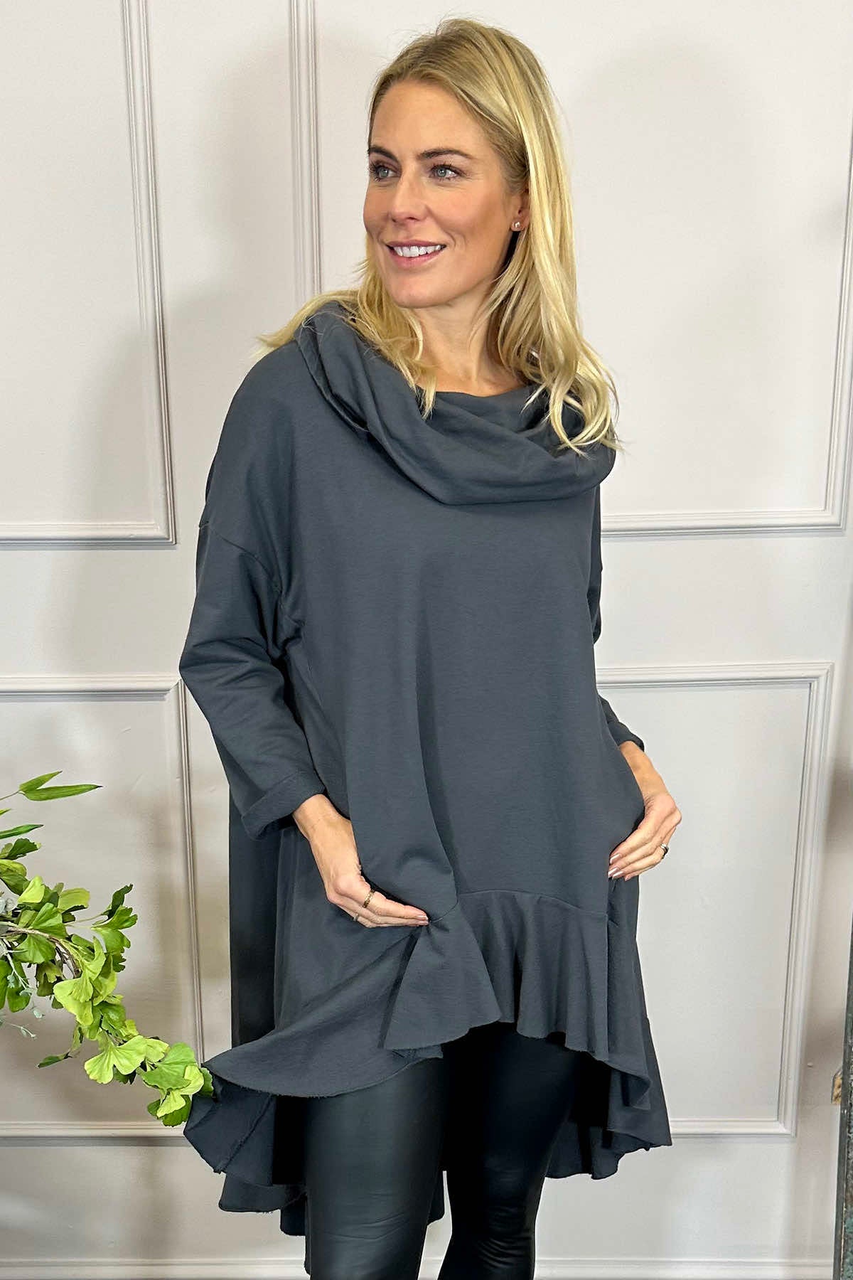 Eden Dipped Hem Cotton Tunic Mid Grey