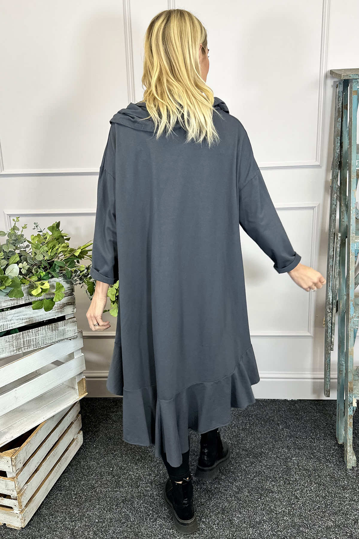 Eden Dipped Hem Cotton Tunic Mid Grey