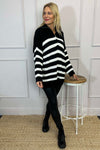 Elsa Stripe Quarter Zip Knitted Jumper Black