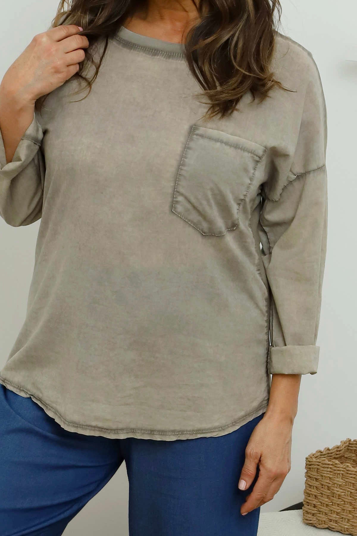 Amelie Washed Pocket Cotton Top Mocha
