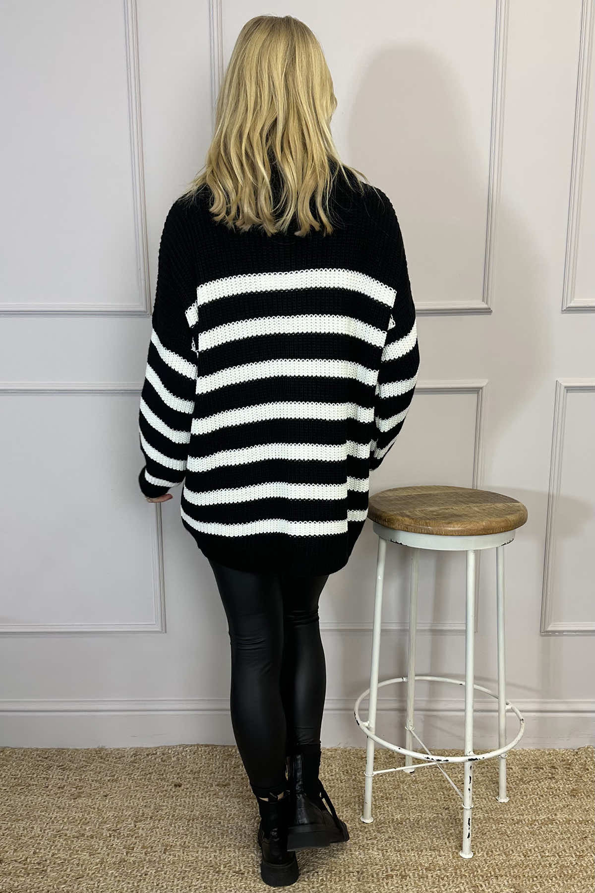 Elsa Stripe Quarter Zip Knitted Jumper Black