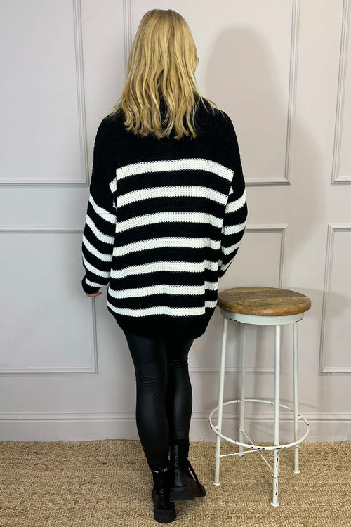 Elsa Stripe Quarter Zip Knitted Jumper Black - Image 4