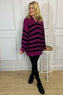 Elsa Stripe Quarter Zip Knitted Jumper Berry