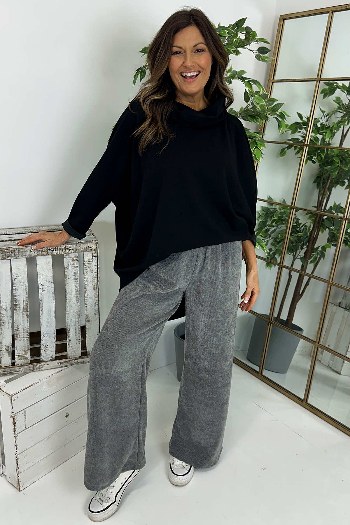 Sevanna Wide Leg Trouser Mid Grey