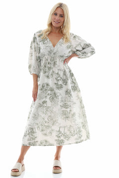 Cassaro Print Cotton Dress Khaki