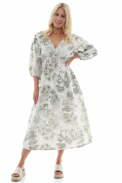 Cassaro Print Cotton Dress Khaki - Image 1