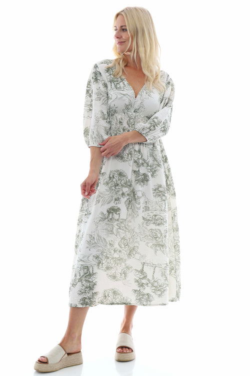 Cassaro Print Cotton Dress Khaki - Image 4