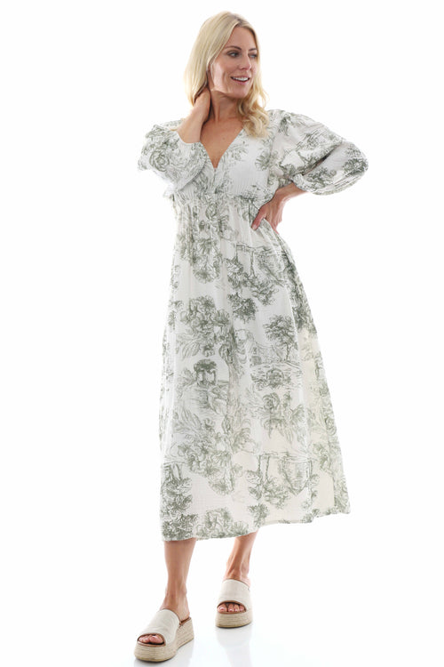 Cassaro Print Cotton Dress Khaki - Image 5