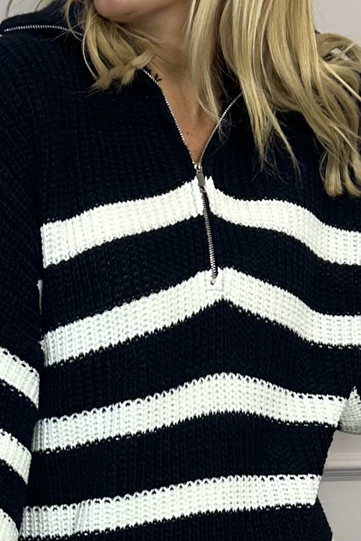 Elsa Stripe Quarter Zip Knitted Jumper Navy