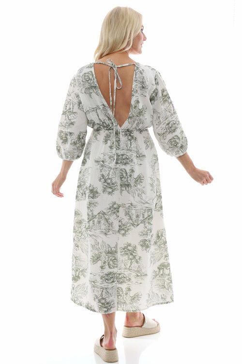 Cassaro Print Cotton Dress Khaki - Image 6