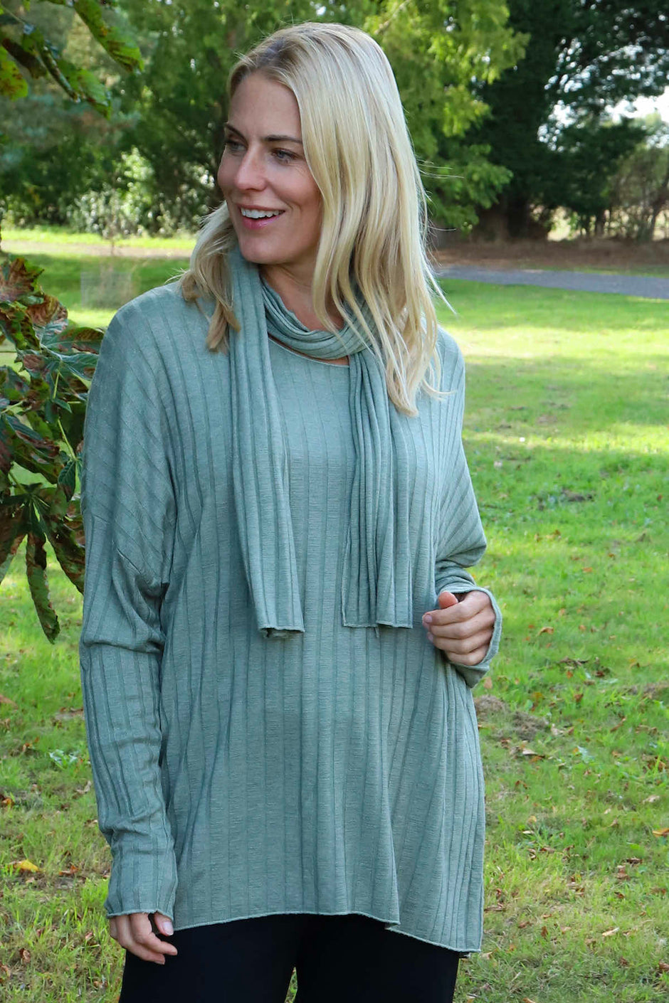 Santana Knitted Scarf Top Khaki