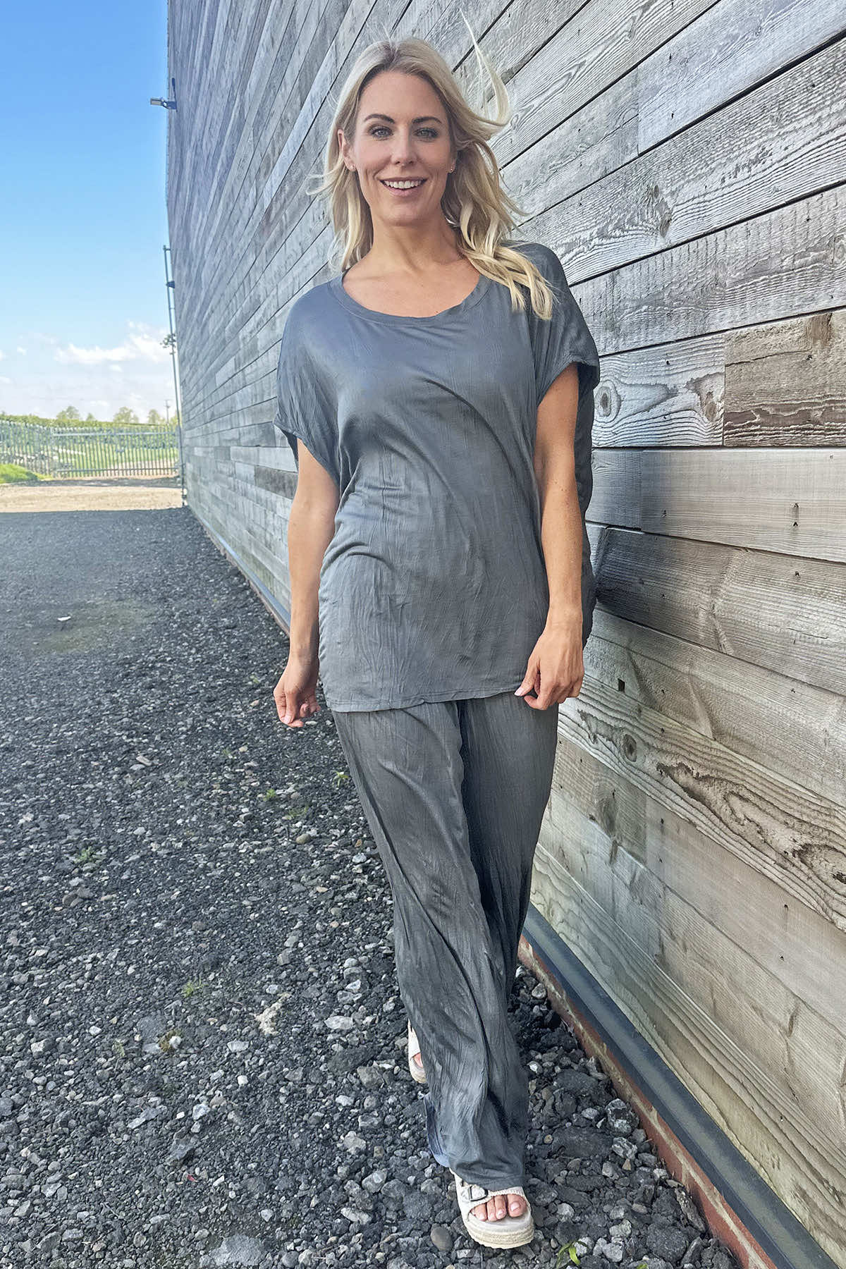 Sancha Crinkle Top Mid Grey