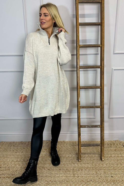 Blair Quarter Zip Knitted Tunic Stone