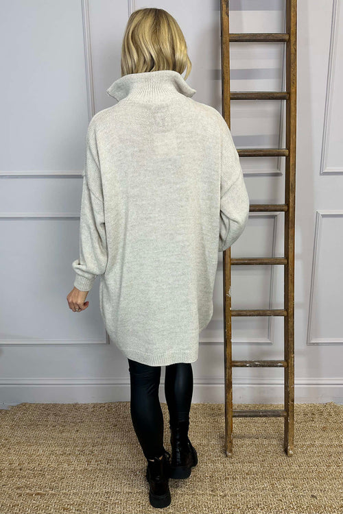 Blair Quarter Zip Knitted Tunic Stone - Image 4