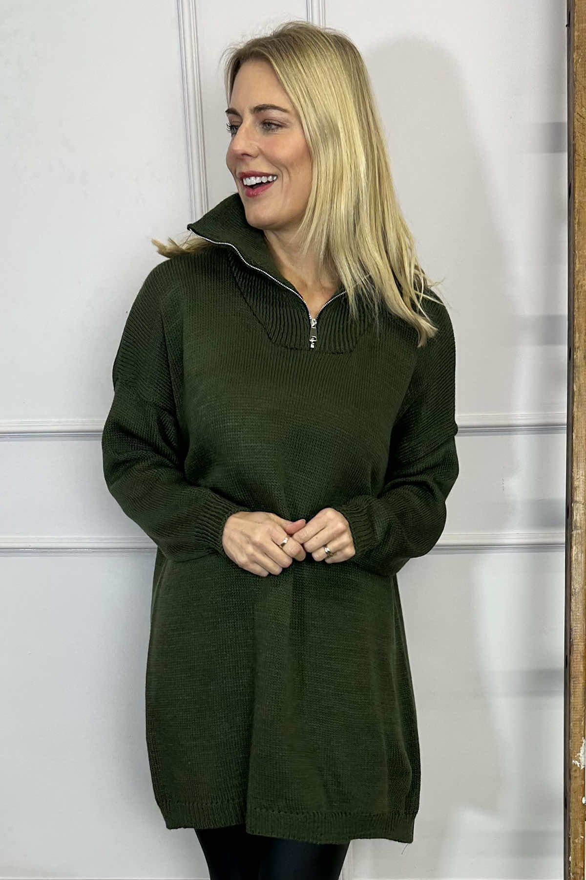 Blair Quarter Zip Knitted Tunic Khaki