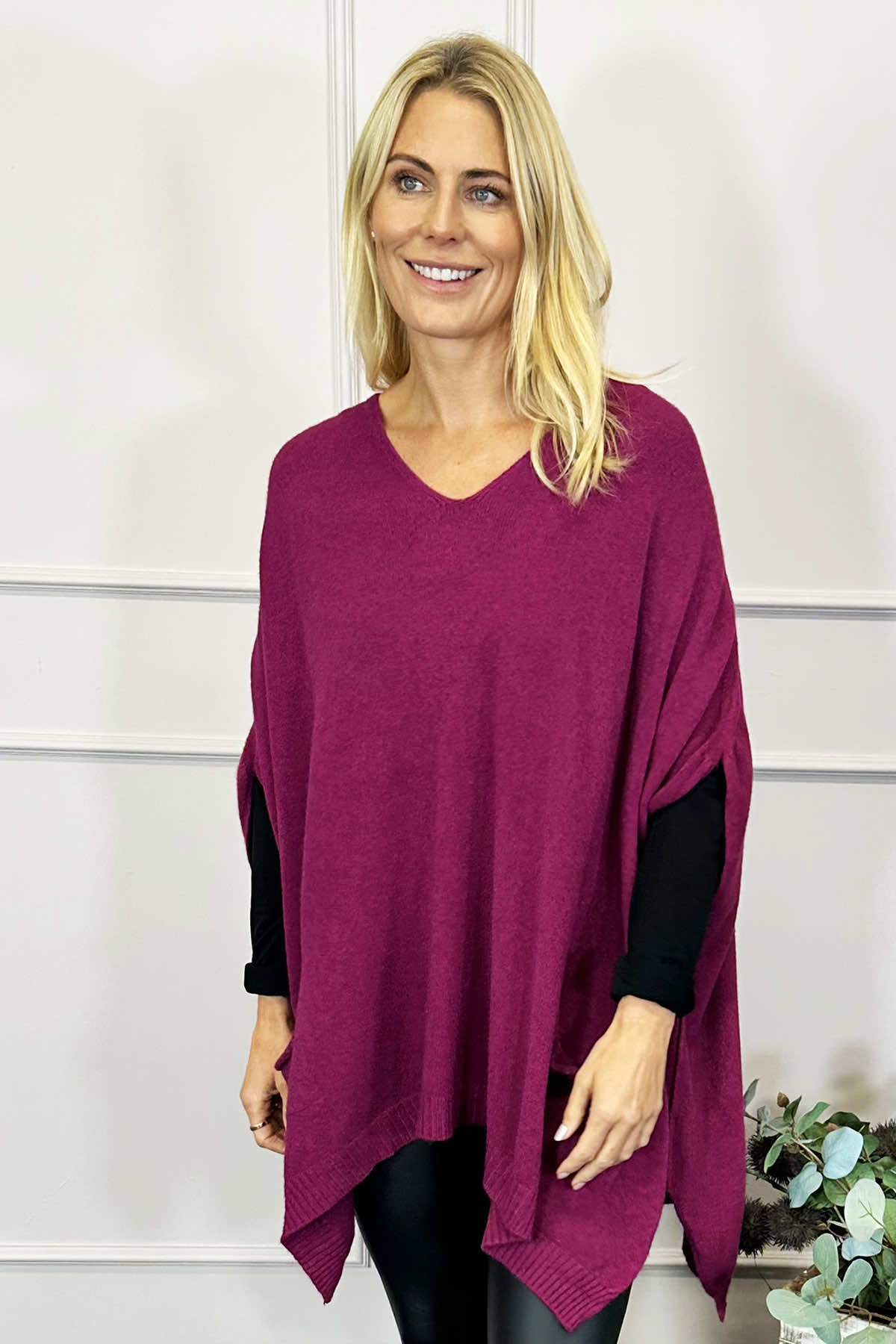 Ellie V-Neck Poncho Jumper Purple