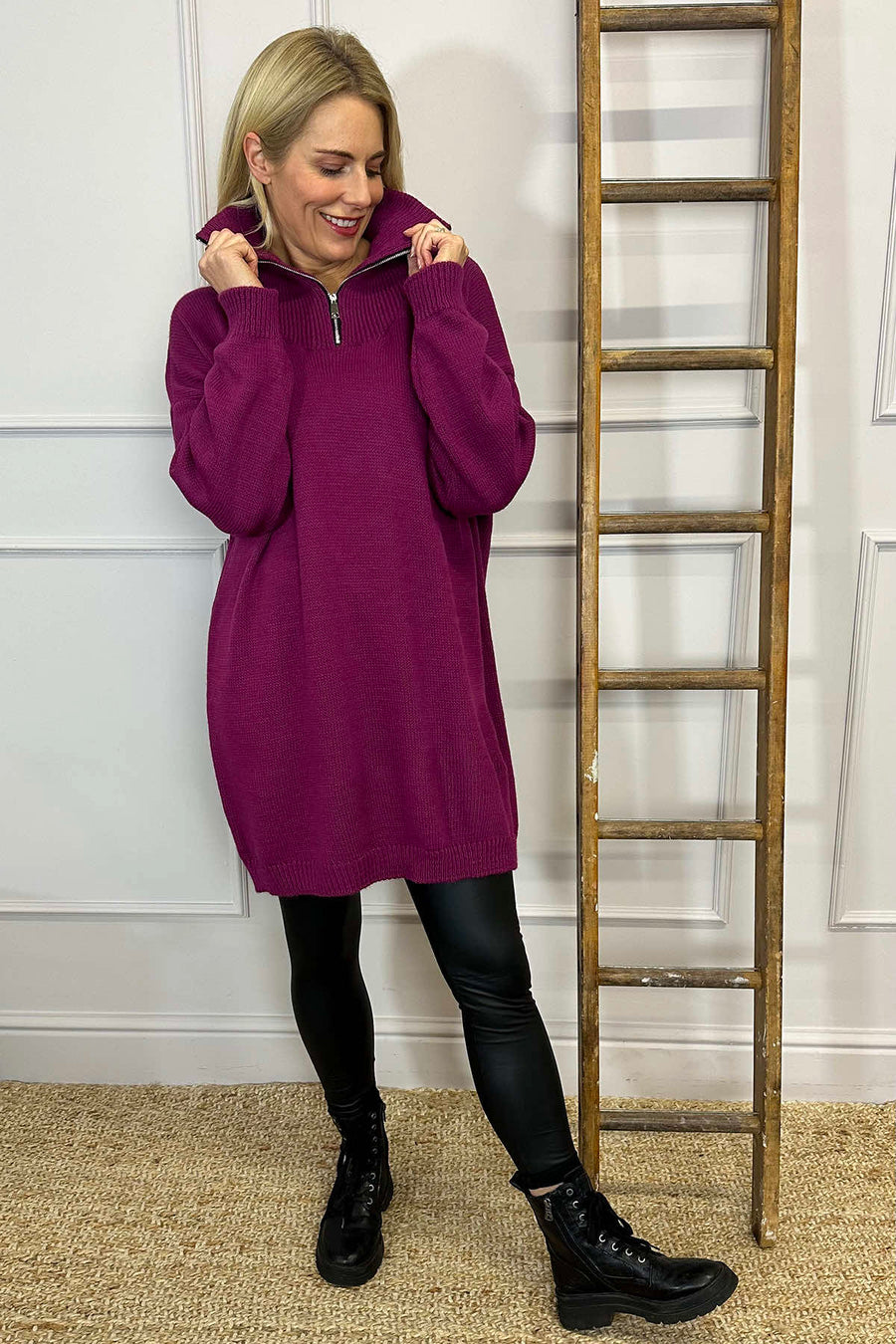 Blair Quarter Zip Knitted Tunic Berry